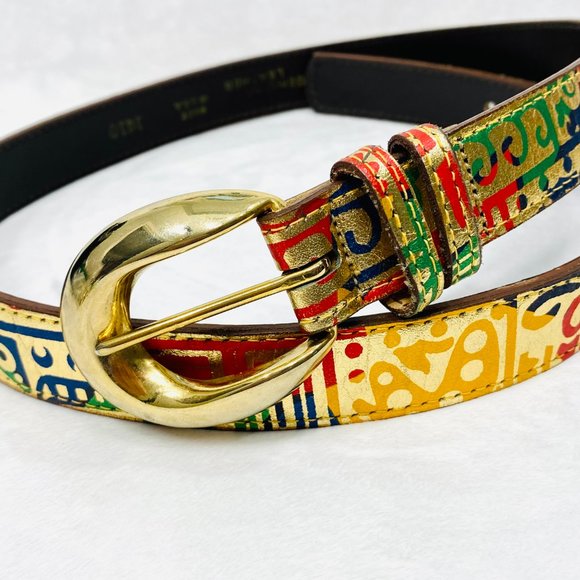 Vintage Metallic Gold Leather Belt w/Print - Picture 4 of 6